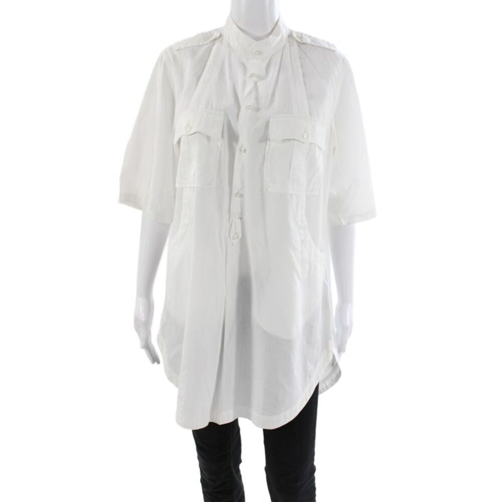 Hoss Intropia Womens Tunic White Cotton Collared Short Sleeve Button-Up Size 38